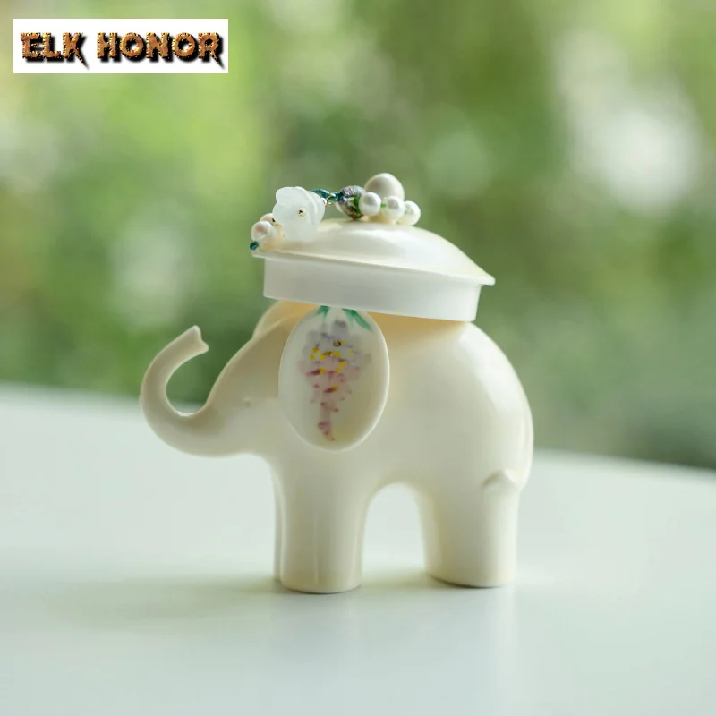 Hand-painted Wisteria Tea Pet Powder Yin Auspicious Elephant Tea Play Figurine Toy Teapot Lid Holder Ornament Desktop Decoration