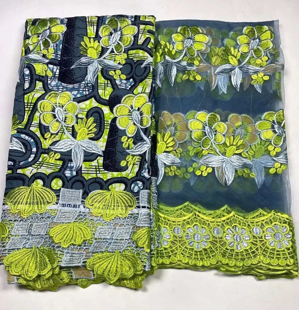 

2025 Nigerian 6y Lace Wax+2 yards Print African Fabrics High Quality for Patchwork New Style Fabric for Clothing Home Decor 3C11