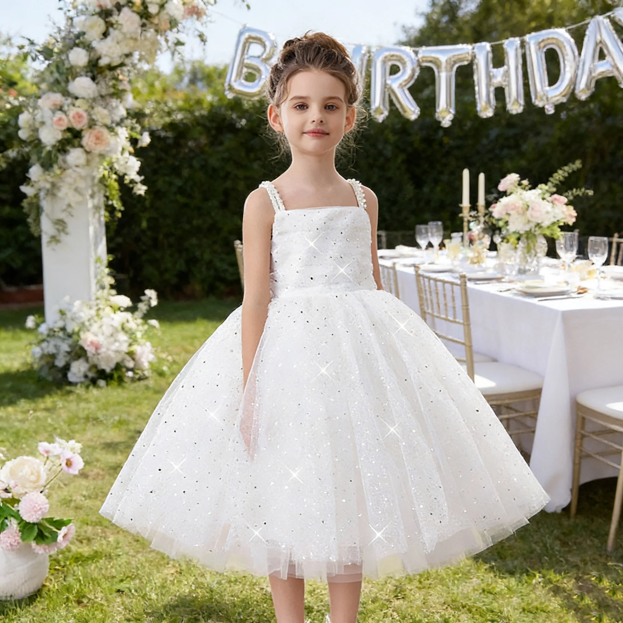 

Elegant Bridemaids Girl Dress girls pageant dresses Summer white Wedding Princess Party Prom Girls Birthday Evening Ball Gown