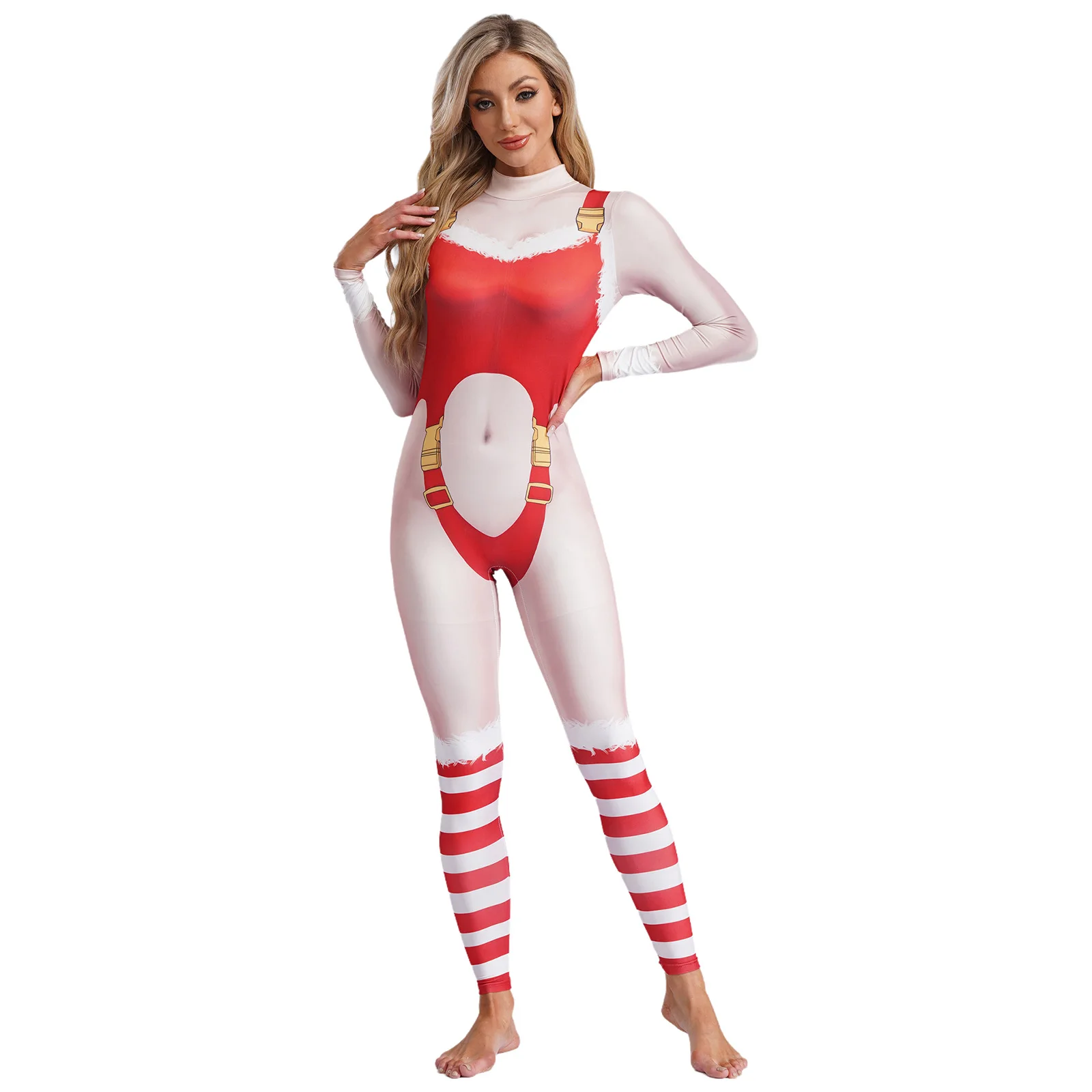 Women Yoga Fitness Shinny Jumpsuit Christmas Colorful Vivid Print Bodysuit Exersice Costumes for Xmas Party Holiday Costume