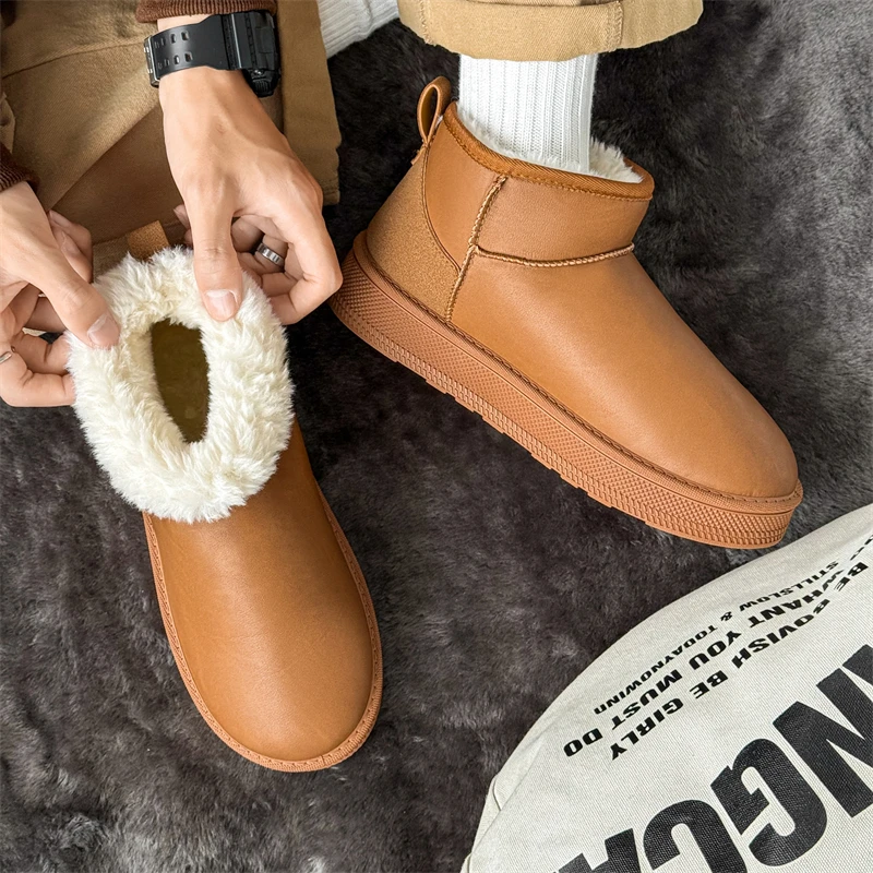 

Trendy Couple's Winter Fleece Warm Solid Color and Multi-color Options Flat-bottomed Mid-calf Sleeved Large-sized Snow Boots