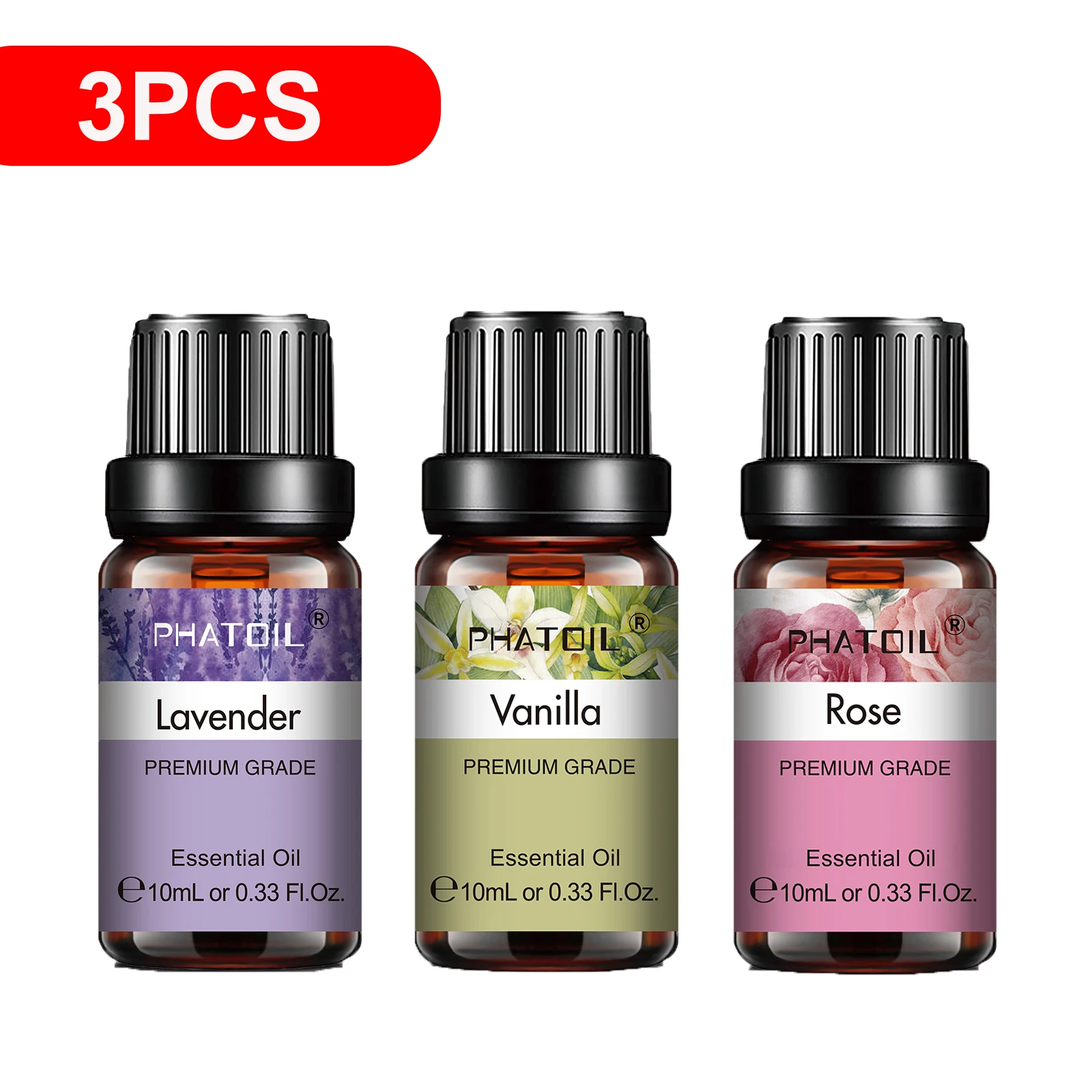 

PHATOIL 3PCS 10ml Natural Essential Oils Set for Diffuser Aromatherapy Lavender Vanilla Lemon Eucalyptus Rose Essential Oil