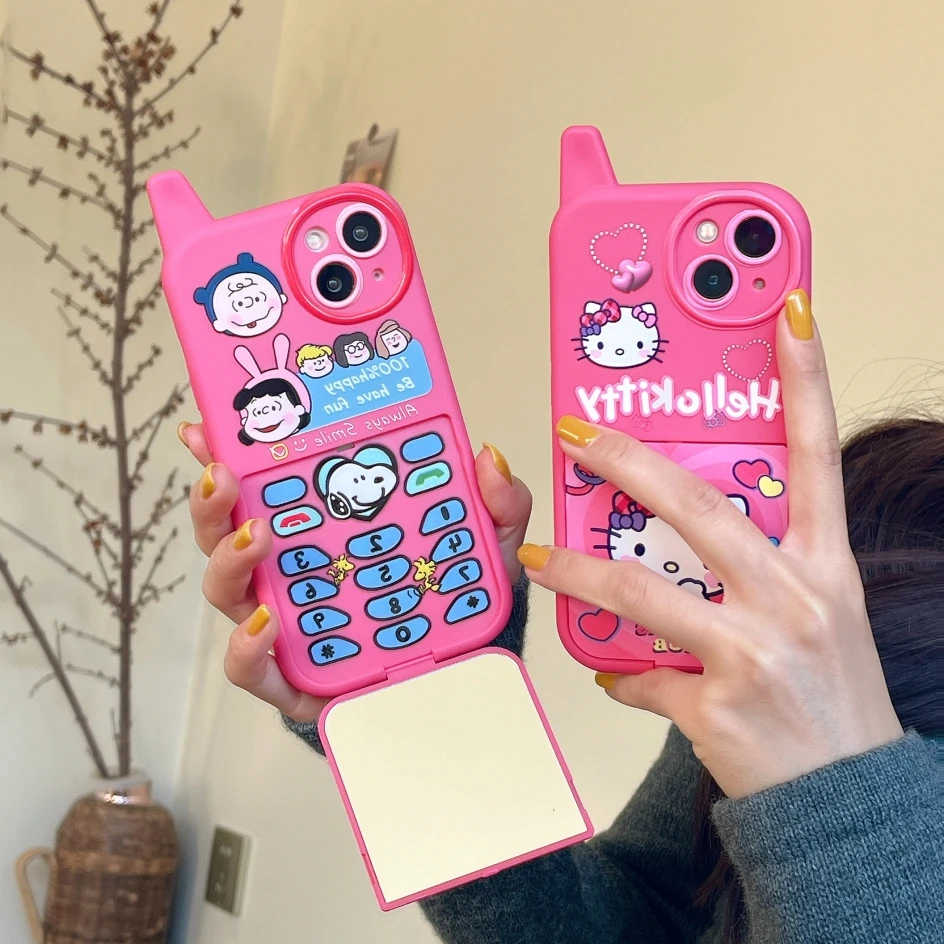 Cute Phone Case For iPhone 15 14 13 12 11 Pro Max Cover with Invisible Mirror Shell Hello Kitty Melody Kuromi Snoopy Toy Story