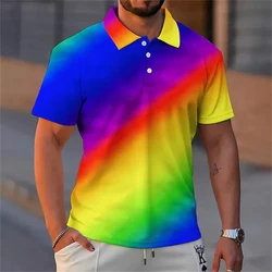Rainbow Men's Polo Shirt Lapel Polo Button Up Polos Golf Shirt Optical Illusion Graphic Prints Turndown Blue Purple Green Shirts
