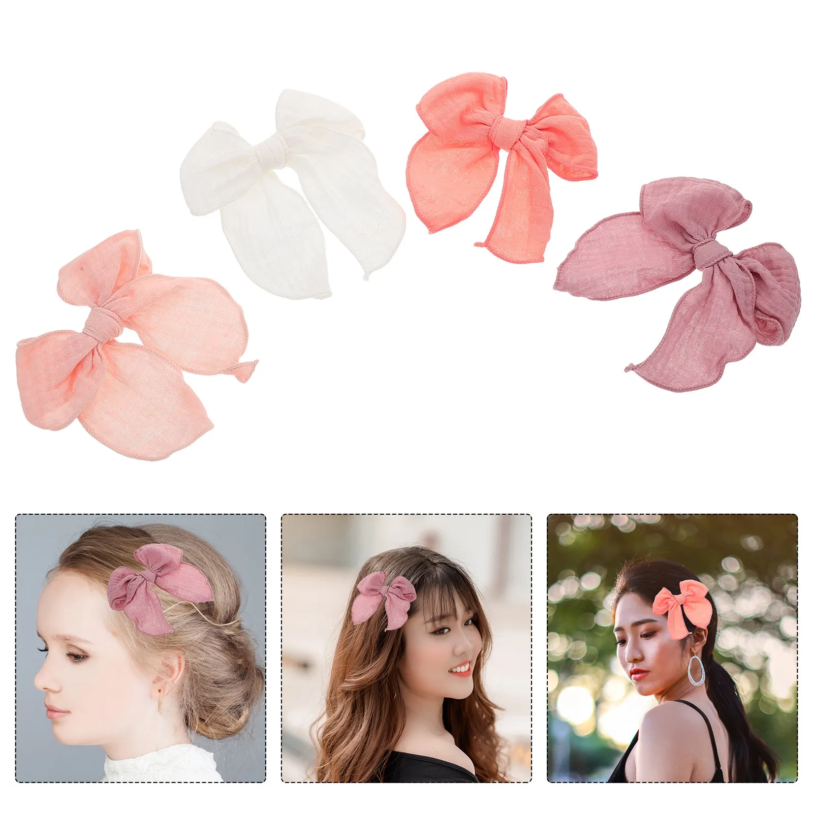 4Pcs Bow Hair Clips Elegant Texture Bowknot Clips Secure Alligator Clip for Women Daily Party Wedding Accessories