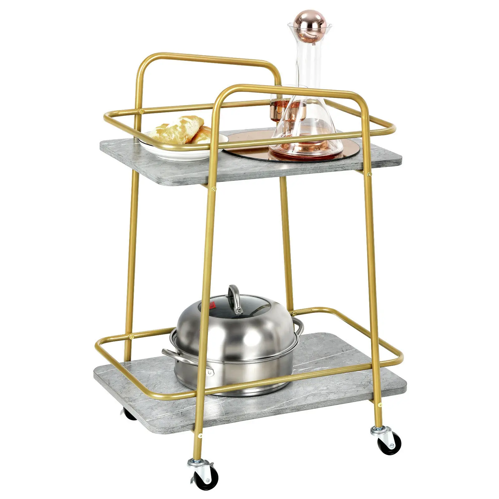 Costway Gold Serving Cart Utility Trolley on Wheel Rolling Kitchen Rack w/Handle