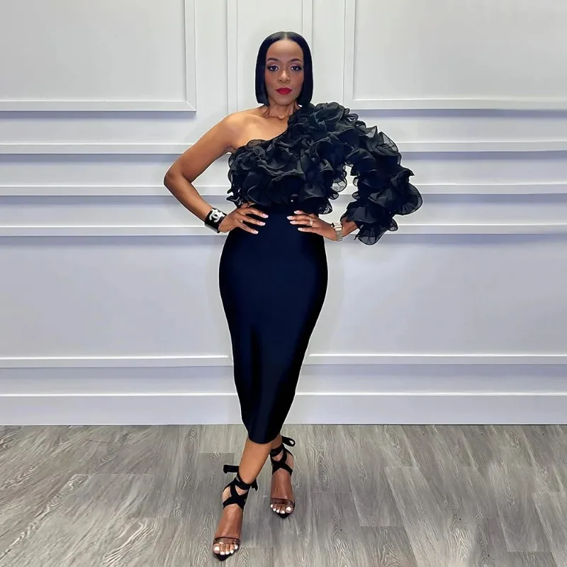 المرأة مثير كشكش قمم طويلة الأكمام عارضة