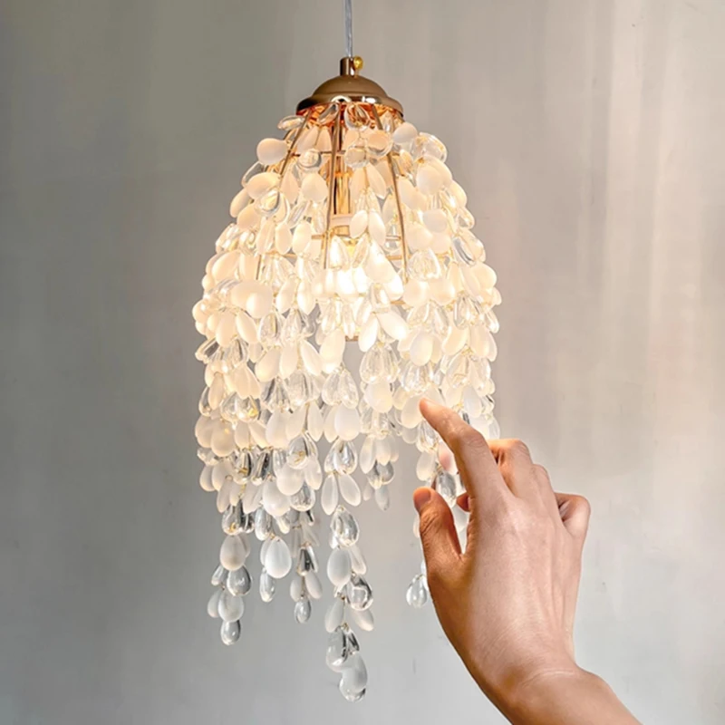 

French-Style Light Luxury Bedside Crystal Bead Octagonal Bead Small Pendant Lamp Dining Atmosphere