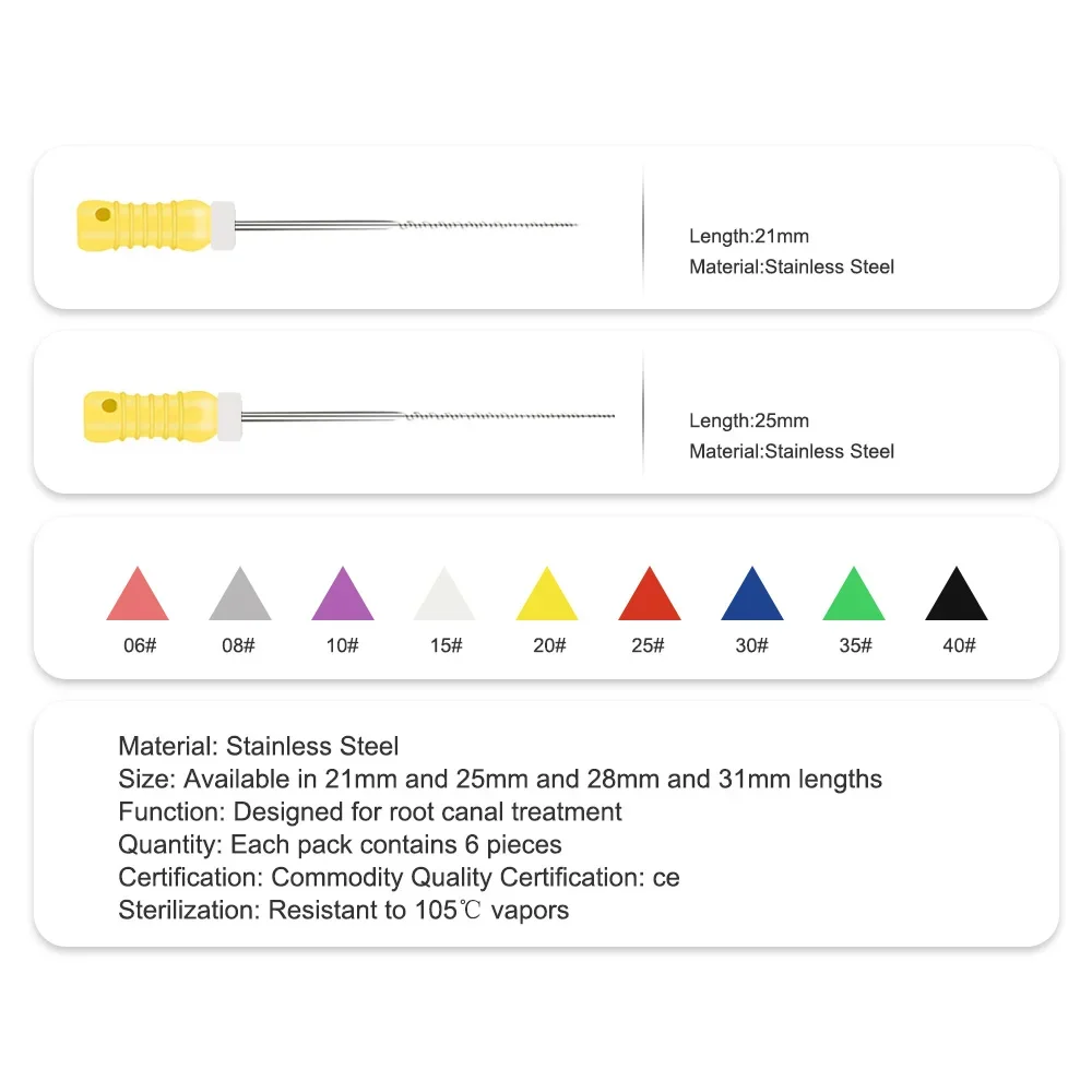 

10Packs/box Dental Endo Files Hand Use Canal K/H/R Files 21/25/28/31mm Stainless Steel Endodontic Assorted Root Canal Treatment