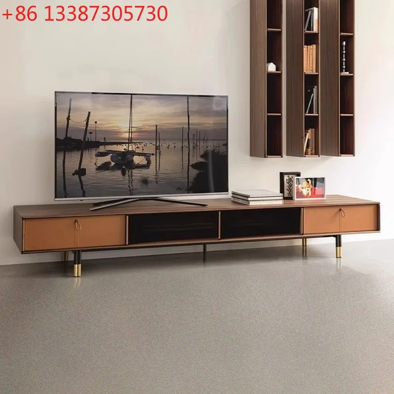 

Nordic style home solid wood TV cabinet modern retro black walnut floor cabinet
