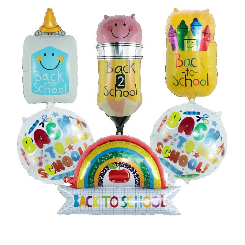 6Pcs Back To School Balloon Set Welcome Back Pencil Eraser Bag Globo School Start To Kindergarten Enrollment Decorations Kid Toy