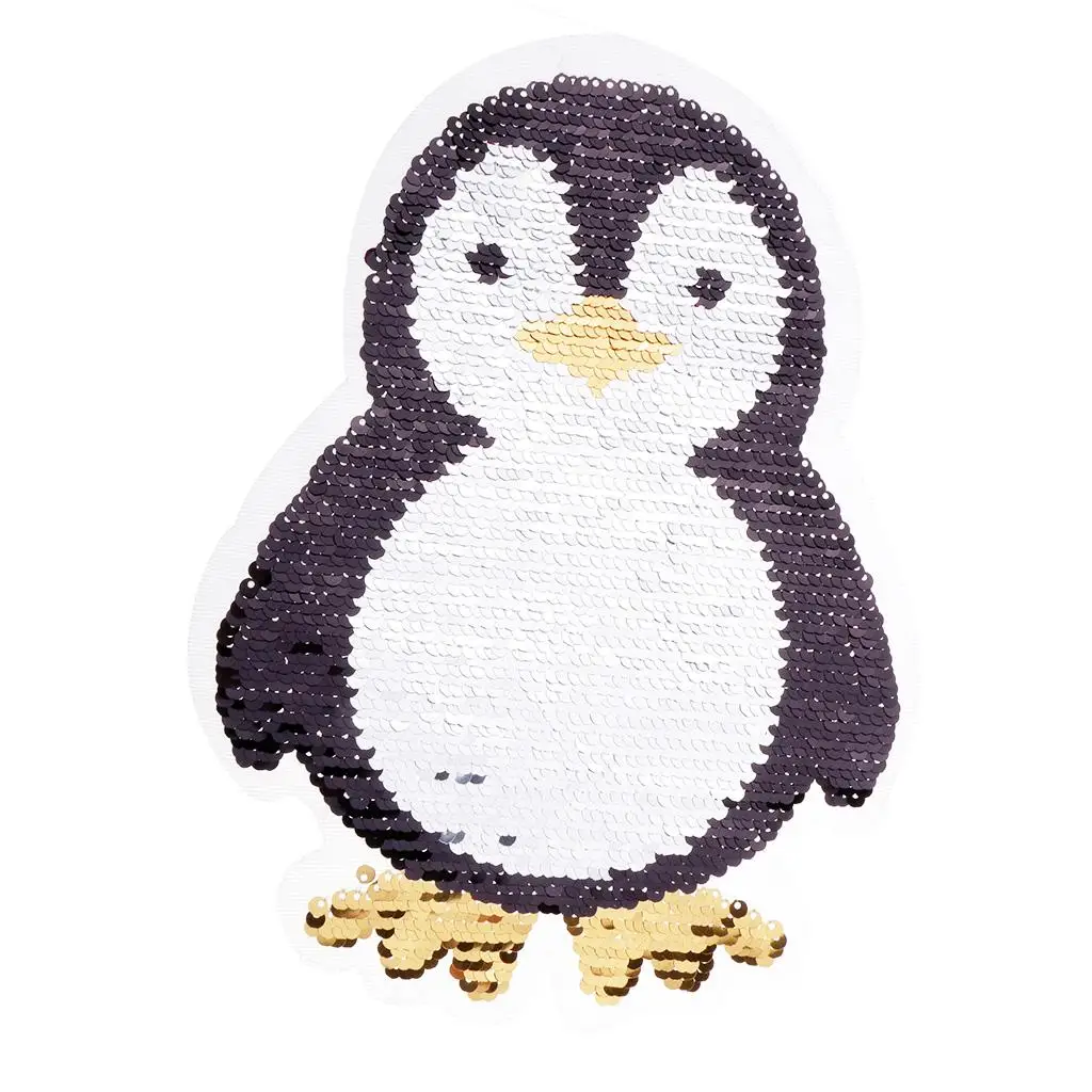 Penguin Reversible Change Color Sequin Sewing On Patches Clothes DIY Embroidered Motif Applique Craft for Jeans, T-shirts