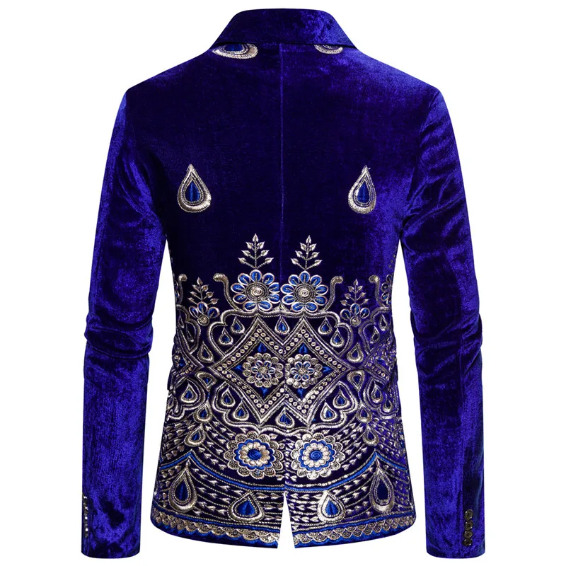 High Quality Men\'s  Blazer Costume Stage Jacket Suit Male Velvet  Gold Thread Embroidered Dress Suit for Men