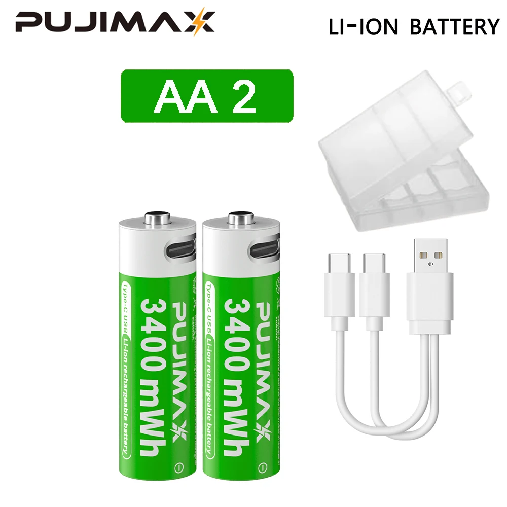 PUJIMAX 1,5 V AAA/AA 3400 mWh 1100 mWh oplaadbare batterij USB Type-C oplaadbare Li-ion batterij voor afstandsbediening elektrisch speelgoed