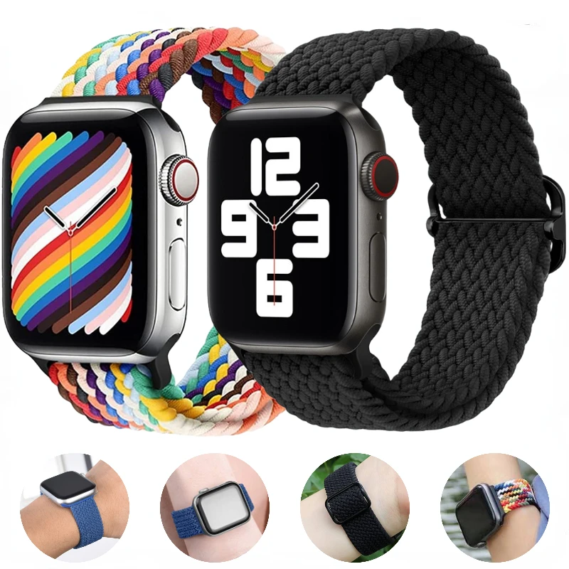 

Nylon Braided Strap for Apple Watch Band Ultra 10 49mm 46mm 45mm 41mm 44mm 40mm Elastic Bracelet iWatch 9 8 7 6 5 4 SE 42mm 38mm