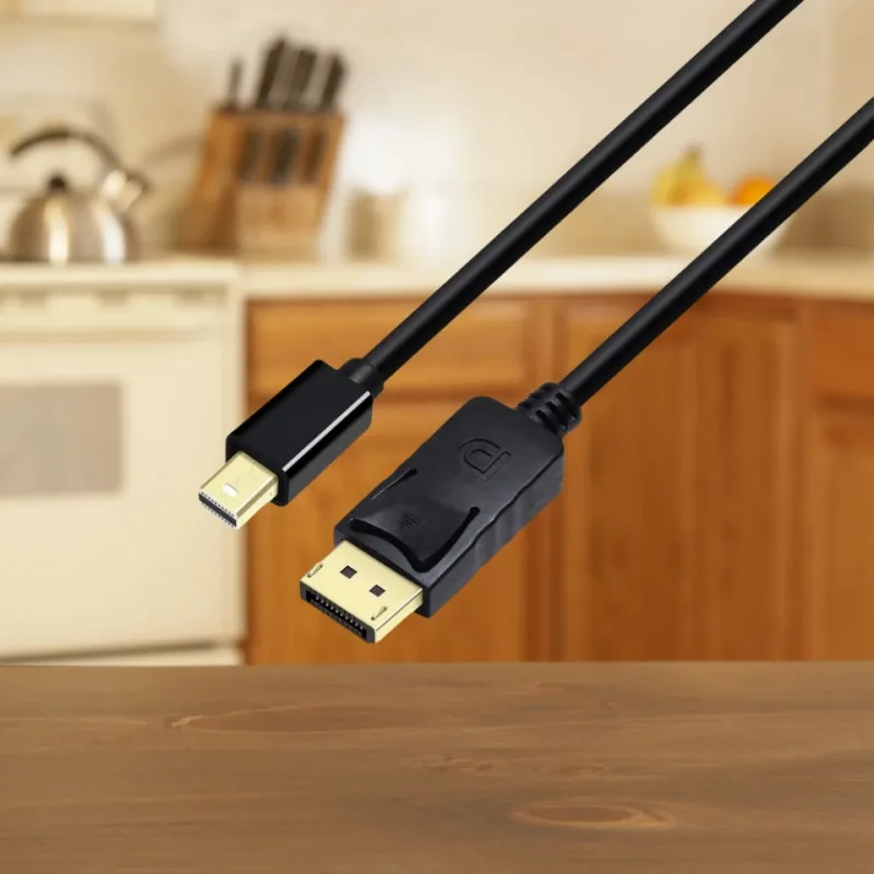 1.8m Black DP Male Cable Full 1080P 4K@60Hz Mini DisplayPort to DP Cable for HDTV Projector