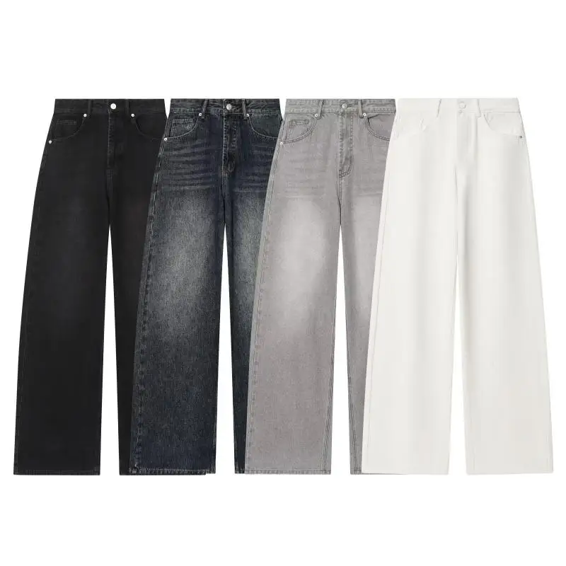 Withered Nordic Minimalist Solid Color Women's Jeans Versatile Casual Wide Leg Denim Pantshigh Waist Straight Leg Woman Clothes