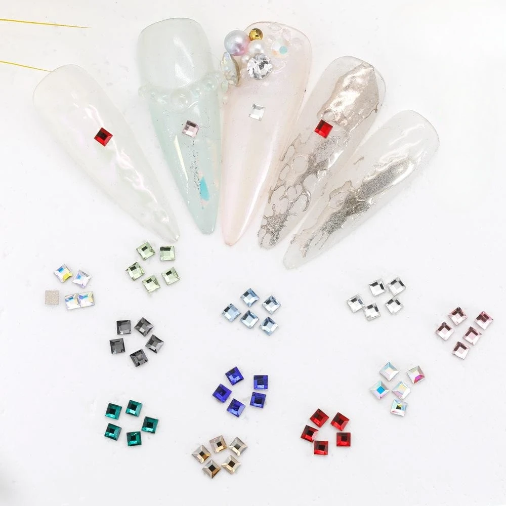 100/500pcs 3mm Square Mini Size Boutique Flat bottom nail art rhinestones Glass crystal 3D nail decoration wholesale