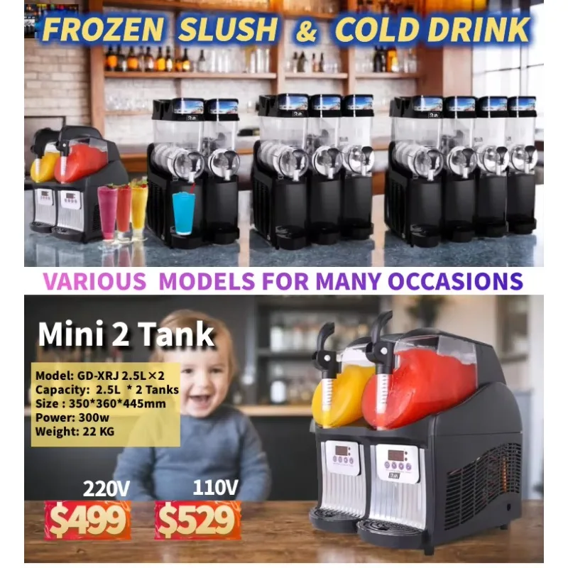 Slush-Maschine mit 2 Behältern, 5L, klein, tragbar, Mini-Slush-Eismaschine für den Heimgebrauch, Slushie-Puppy zum Verkauf, Cocktail