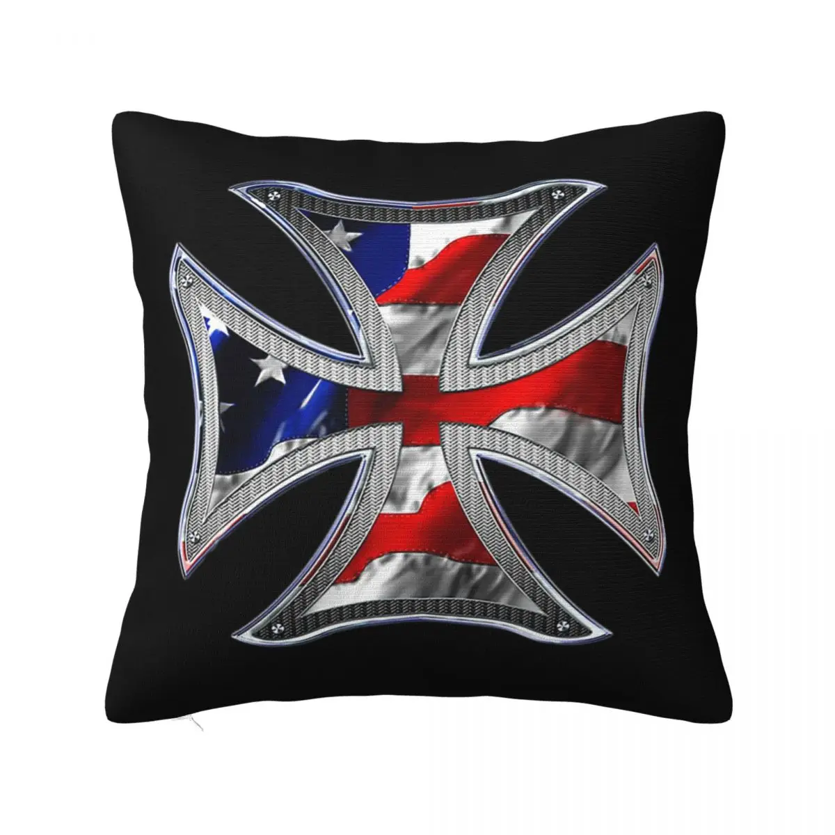 American Flag Iron Cross Motorcycle Biker Square Pillowcase Pillow Cover Cushion Decor Comfort Throw Pillow for Home Car