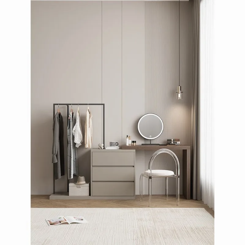 

Small apartment solid wood dresser, bedroom bedside coat rack integrated storage locker, floor hanging hanger