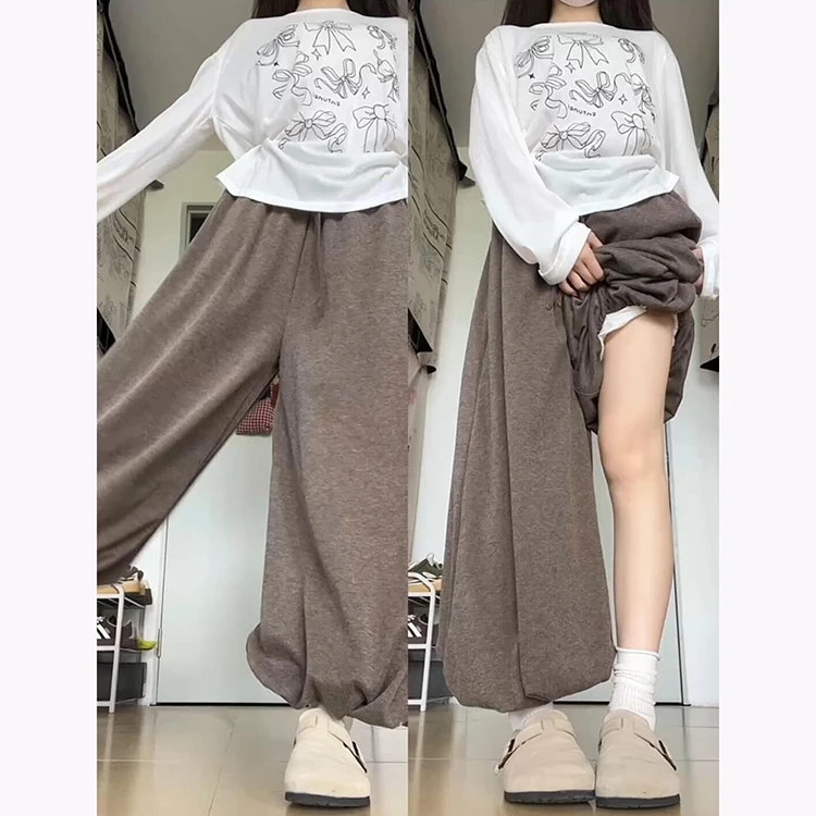 카라멜 레이지 니트 라이스 누들 팬츠 여성용 가을 겨울 신상 슬림 에이지 리덕션 패션 드레이프 플러피 버드 스커트 팬츠