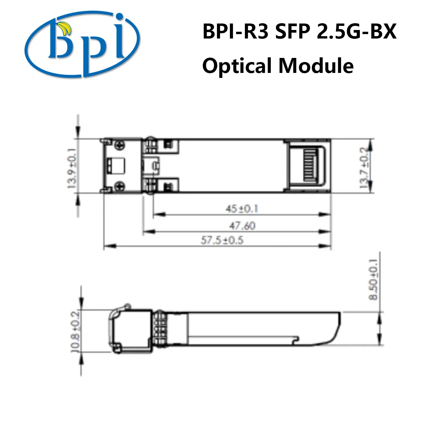 Banana Pi R3 SFP 2,5G-BX módulo óptico de fibra óptica, 10KM, Compatible con placa de enrutamiento de BPI-R3