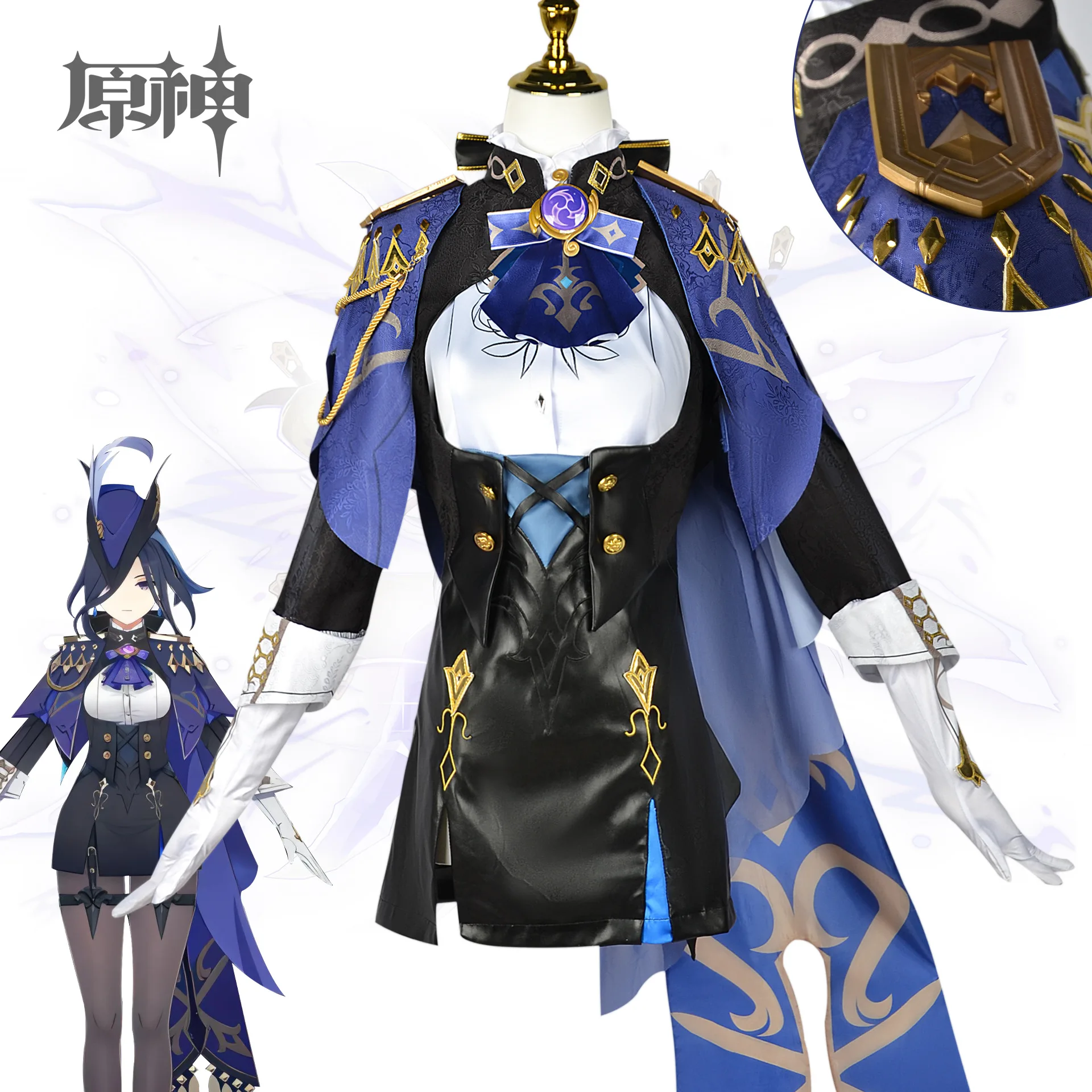Cloriinde disfraz de Genshin Fontaine Impact Clorinde uniforme campeón Duelist peluca sombrero uniforme capa conjunto completo
