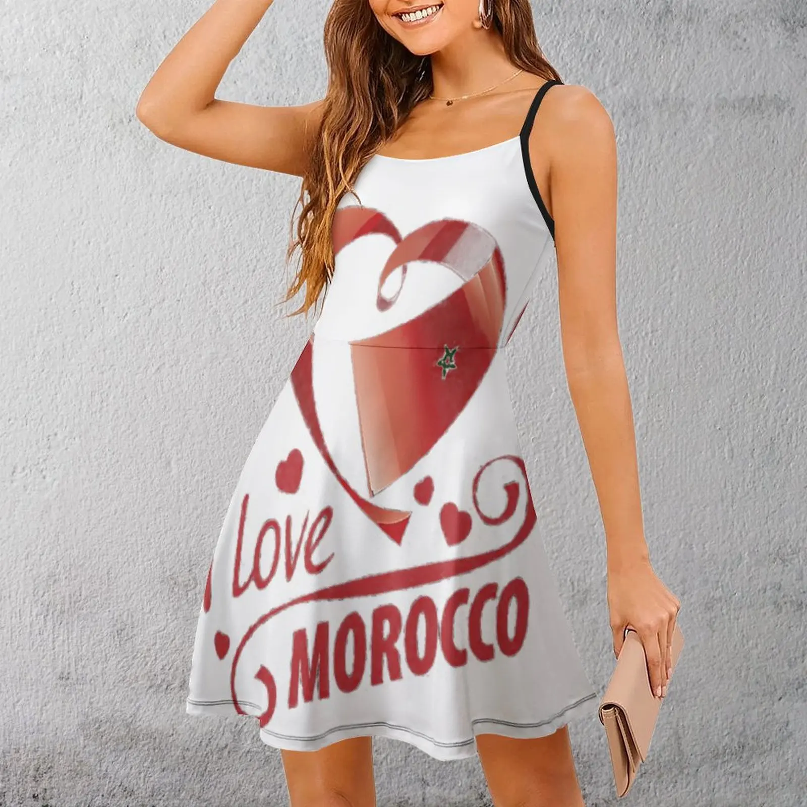 I LOVE MOROCCO FLAG  Mask Women's Sling Dress Funny Novelty Strappy Dress Premium Exotic Woman's Clothing  Parties