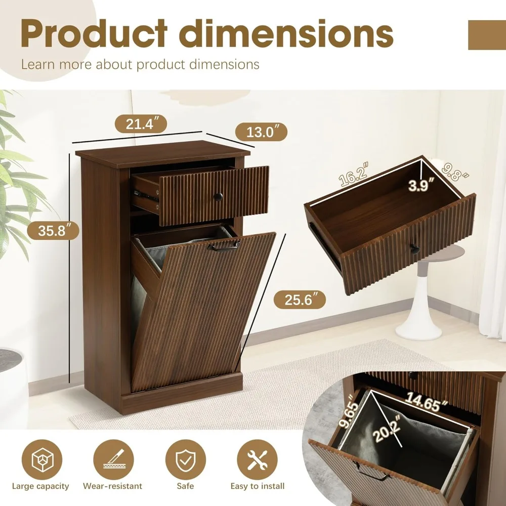 خزانة سلة غسيل خشبية حديثة مع درج، سعة 11 جالونًا، خزانة سلة المهملات المخفية #2