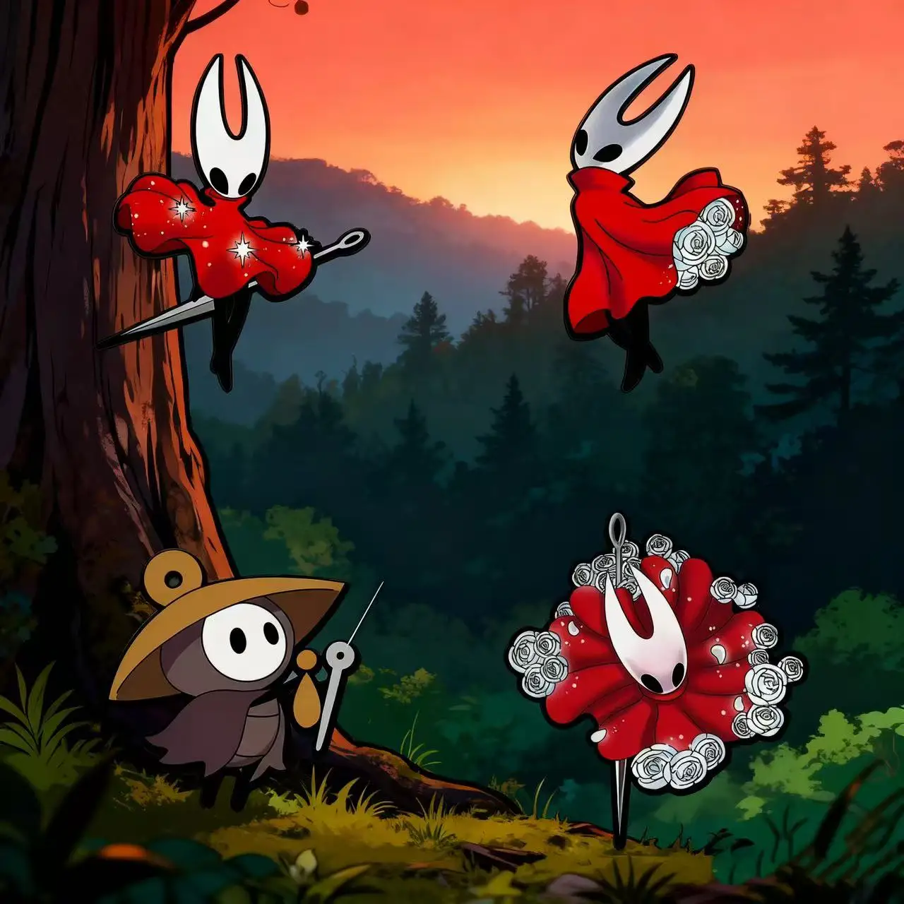 

4pcs Hollow Knight Silksong Enamel Pin Set Cartoon Brooch Lapel Pins for Backpacks And Clothes Accessories Gift