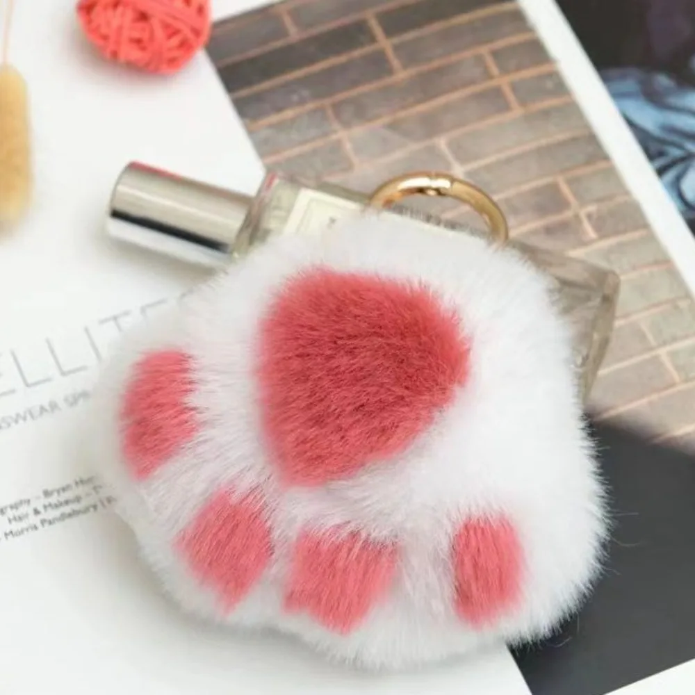 LLavero de piel de pata de gato de peluche, llavero de peluche de pata de gato peluda de amor, colgante de pata de gato con pompón Kawaii, adornos para bolso