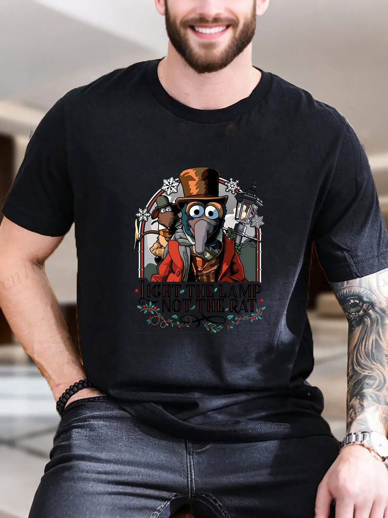 

New Arrival Fashion Men's Graphic Print T-Shirt Whimsical Cartoon with Hats Guns Design 100% Cotton Breathable Tee for Casual Wear