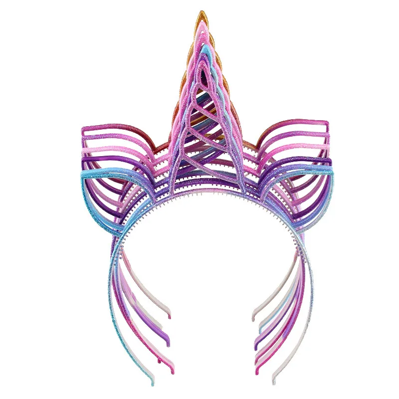 6pcs Painted colorful unicorn headband, ABS bright pink hair band, female holiday headwear, ear hair accessories