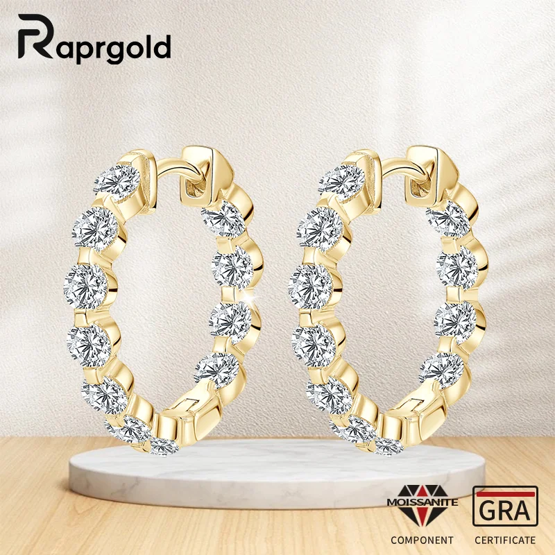 

RAPRGOLD Full 0.1CT Round Moissanite Hoop Earrings for Women S925 Sterling Silver Huggie Earring Fine Jewelry Gifts Pendientes