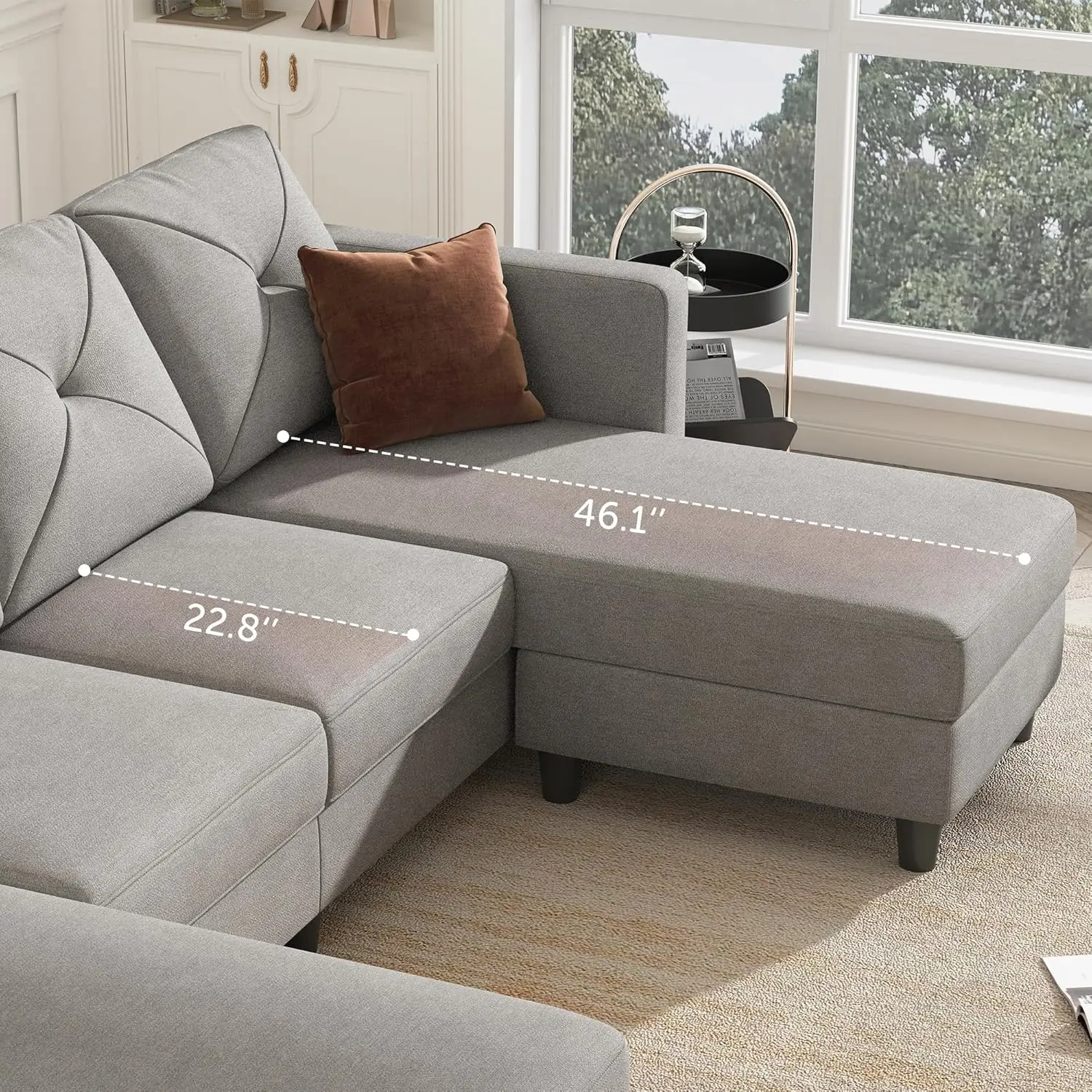 HONBAY U Shaped Sectional Couch Convertible Sectional Couch with Double Chaise 4 Seat Sectional Sofa for Living Room, Light Grey