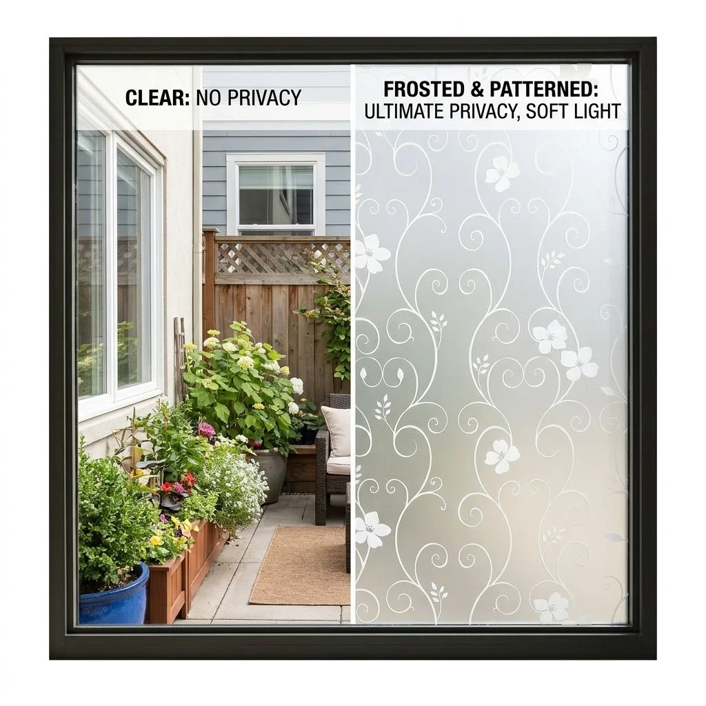 Floral Vine Self-Adhesive Window Film Frosted Privacy Glass Sticker Removable Anti-Glare Decorative PVC for Home Bat