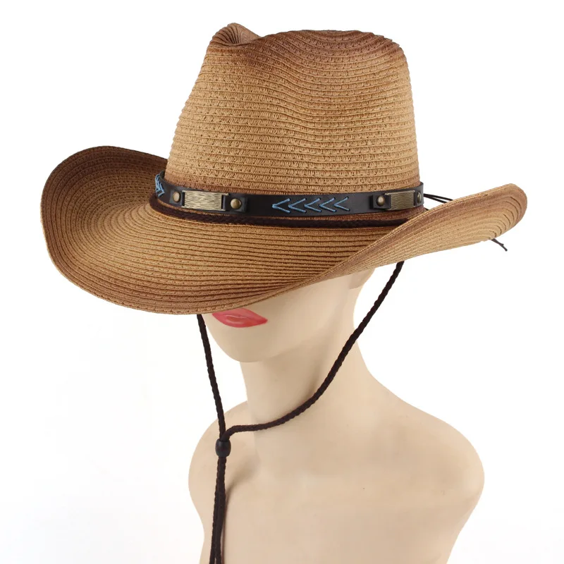

Unisex Summer Outdoor Hiking Hat, European And American Western Cowboy Straw Hat With Curved Brim For Sun Protection