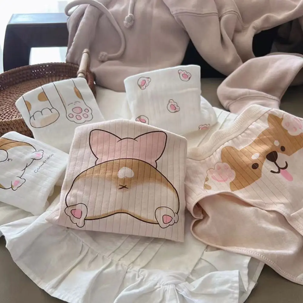 Simple Smooth Dog Cute Sport Kawaii Cotton Stripe Briefs Women Panties Korean Style Lingerie Corgi Underwear