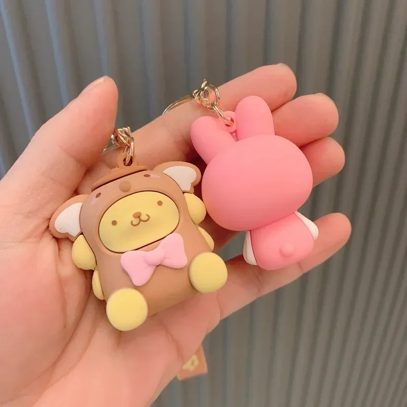 Sanrio Keychain Kawaii Hello Kitty Anime Cartoon Melody Kuromi Cinnamoroll Toys Cute Pendant Dolls Car Key Ring Girl&Child Gifts