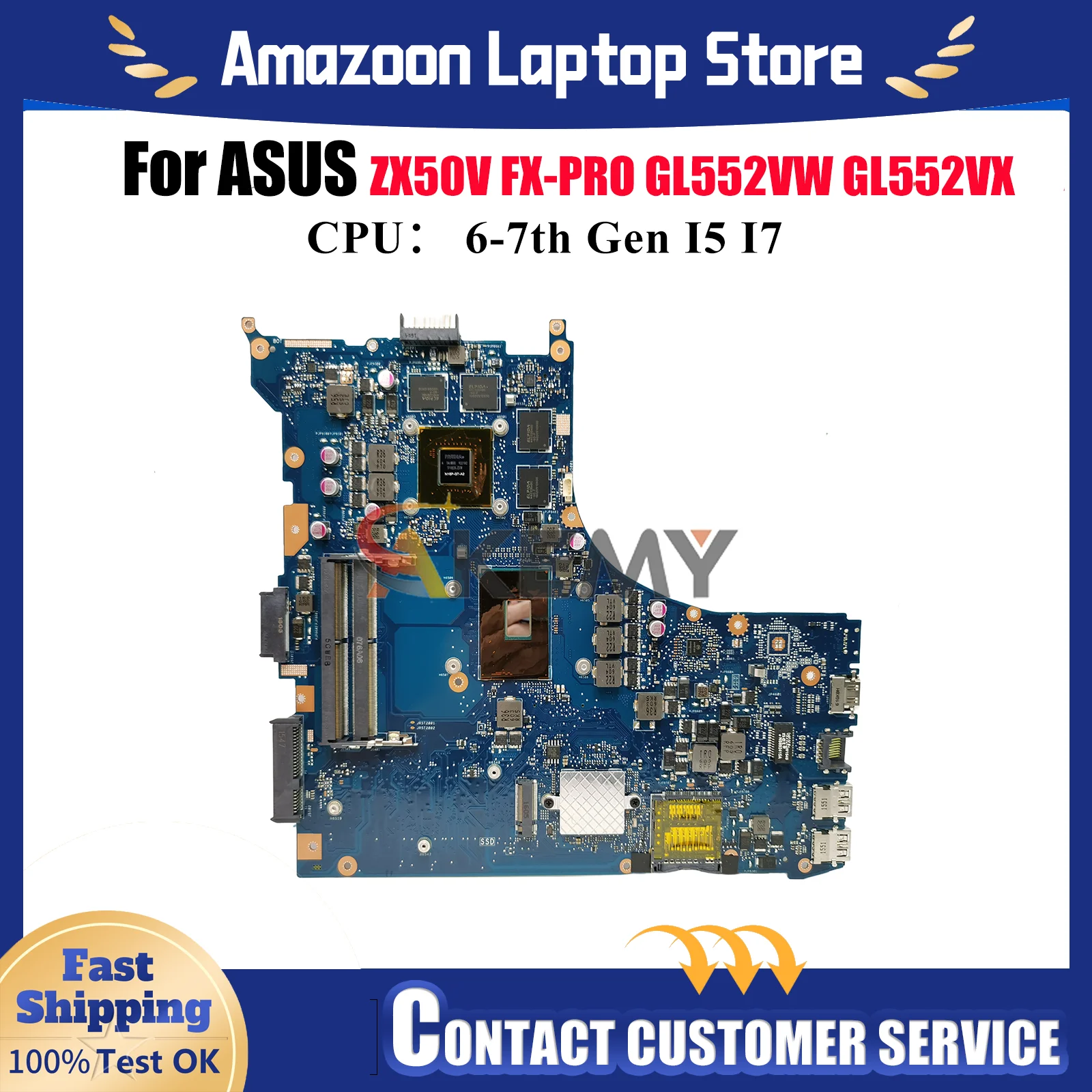 

GL552VX Laptop Motherboard For ASUS ROG GL552VXK ZX50V FX-PRO GL552V GL552VX Notebook Mainboard With I5 I7 CPU 100% tests OK stk