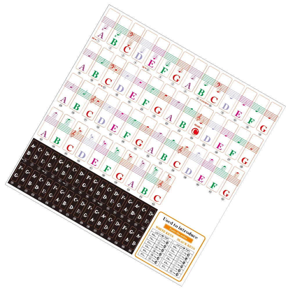 1 مجموعة ملصقات البيانو الإلكترونية 49 61 76 88 مفاتيح حرف كبير قابل للإزالة بولي كلوريد الفينيل لوحة المفاتيح التسمية للمبتدئين أداة التعلم