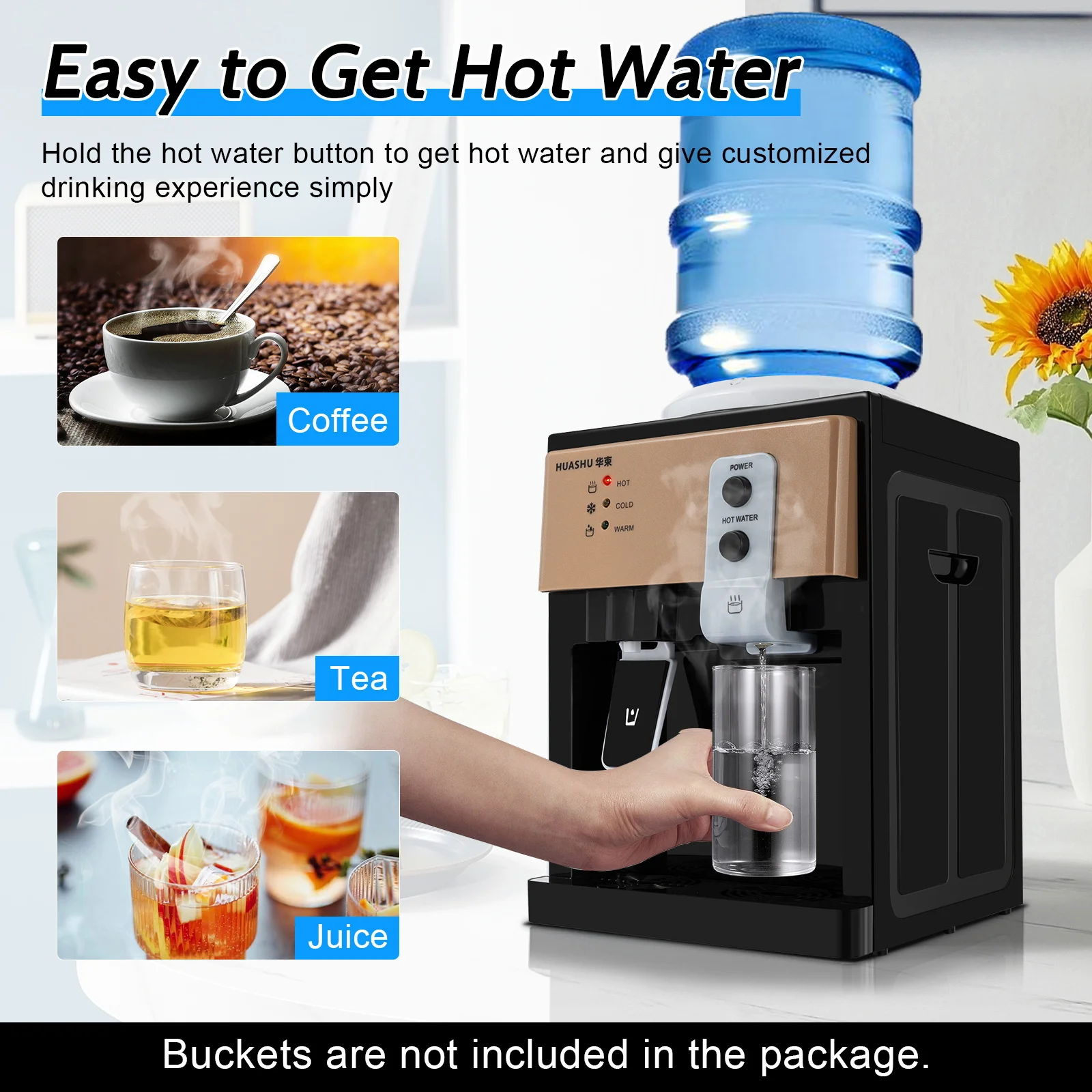 5 Gallon Freestanding Water Cooler Dispenser Countertop Hot & Cold Water Dispenser for Home Office  8℃-90℃