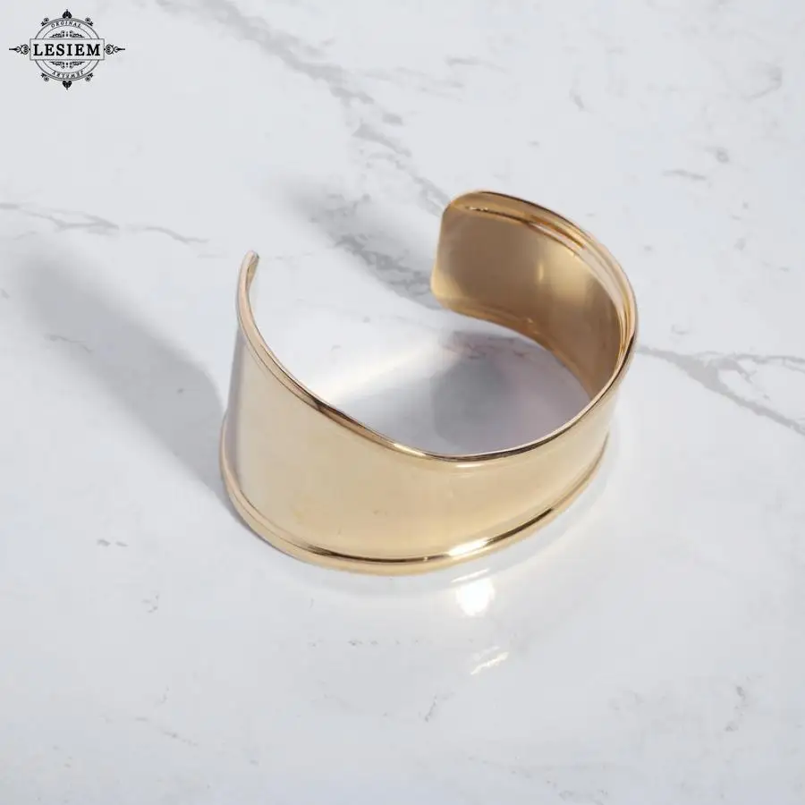 

LESIEM 2024 trend large Gold Plated Gentlewoman Bracelet & Bangle irregular wavy smooth bangle bracelet love