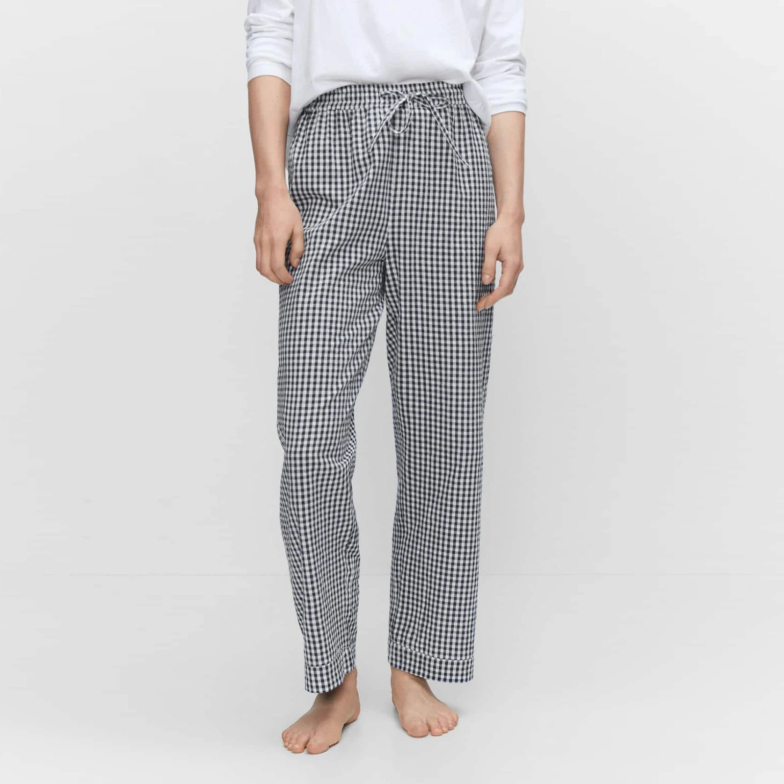 Women Vintage 2000s Aesthetic Gingham Plaid Print Pants Elastic Waist Dreawstring Wide Leg Trousers Casual Lounge Pockets Pants