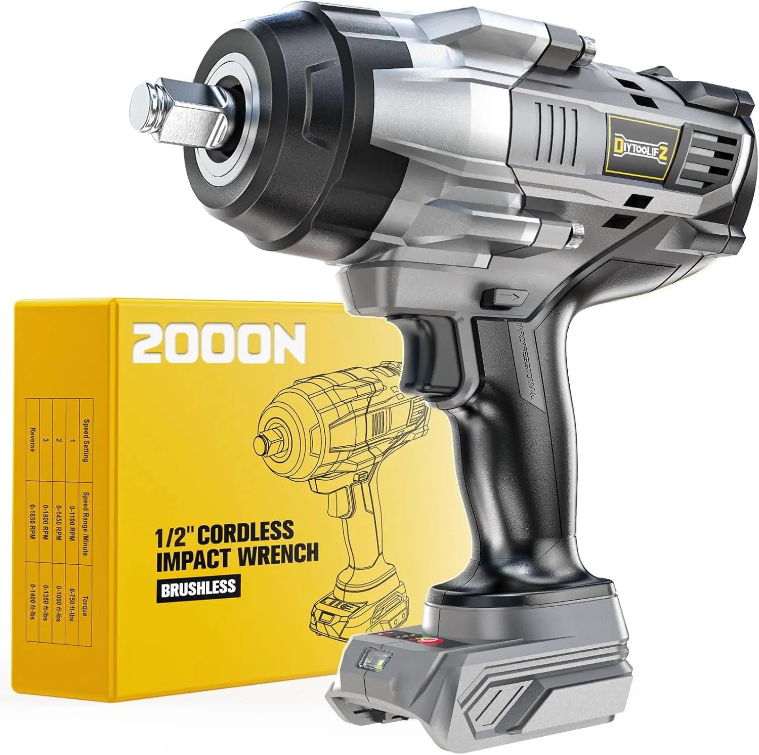 

Cordless Impact Wrench 1/2" for DeWalt 20V Battery, 1400 Ft-lbs (2000 Nm) High Torque Impact Driver, Brushless Electric Impact G
