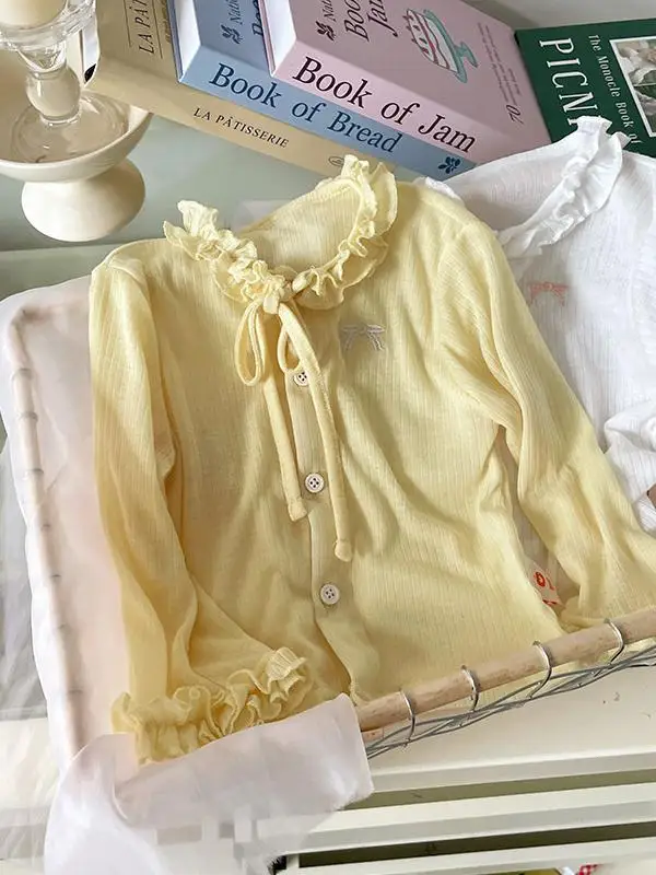 

Летний наряд Sweet Princ Sle для девочек с кружевным узлом, защитой от солнца, из смесового хлопка, с длинными рукавами и круглым вырезом.