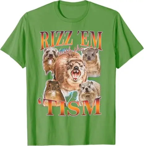 Autism Funny Rizz Em with The Tism Meme Autistic Hyrax T-Shirt Cute Animal Print Graphic Outfit Summer Fashion Streetwear Unisex