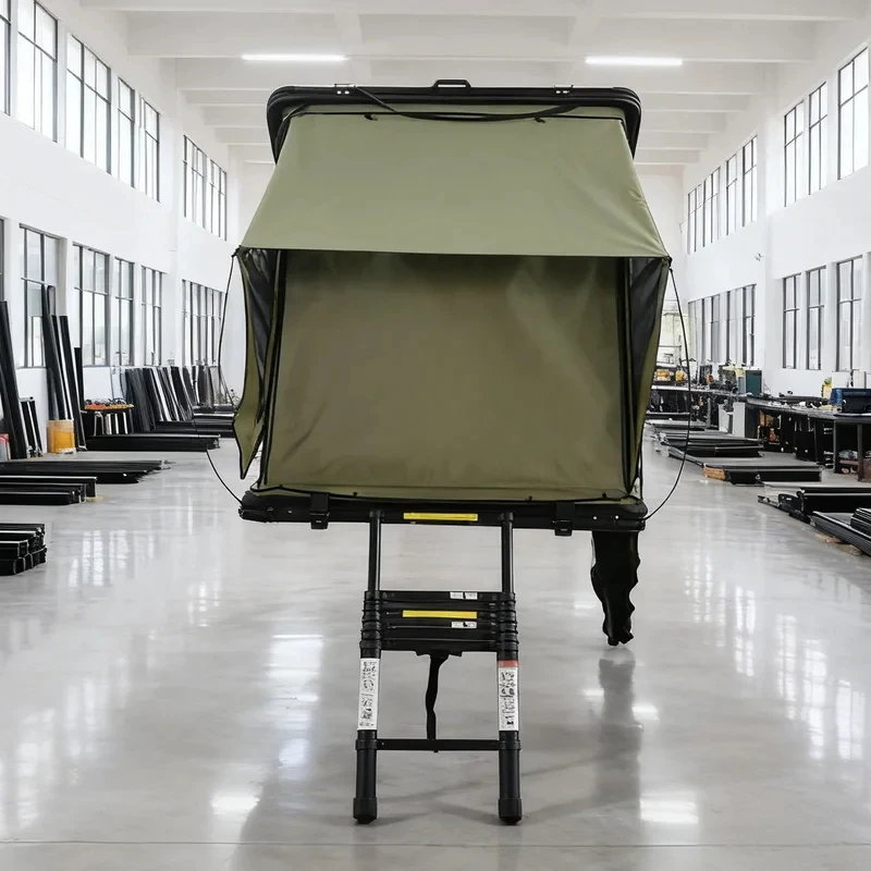 High Quality Overlanding SUV Hard Shell Roof Top Tent, Aluminum Triangular Frame Green Polyester Fabric - No Cross Bar No LED Li