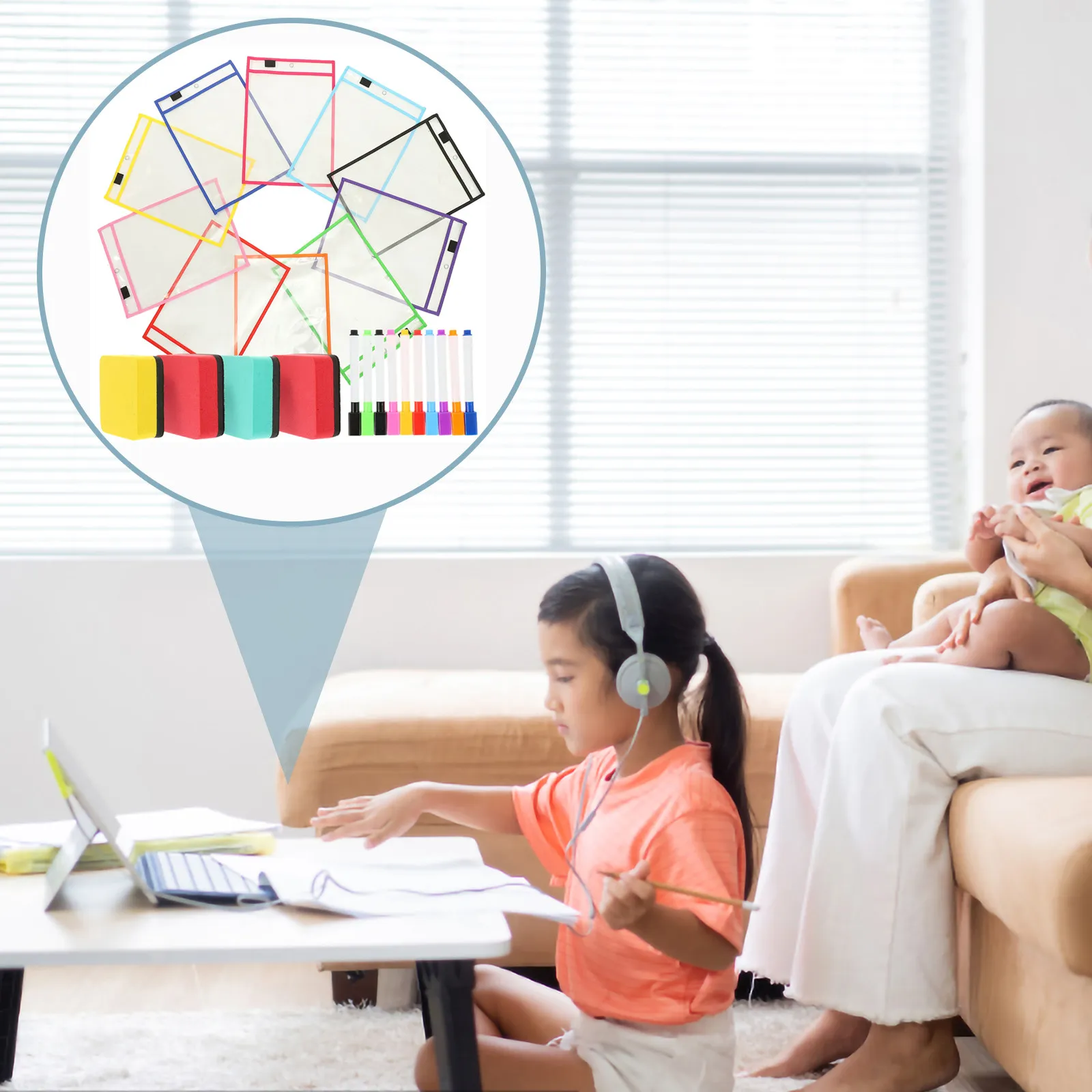 

1Set Professional Dry Erase Pocket Clear Double Sided Reusable Sheet Protector for Students Teachers Portable Waterproof PVC